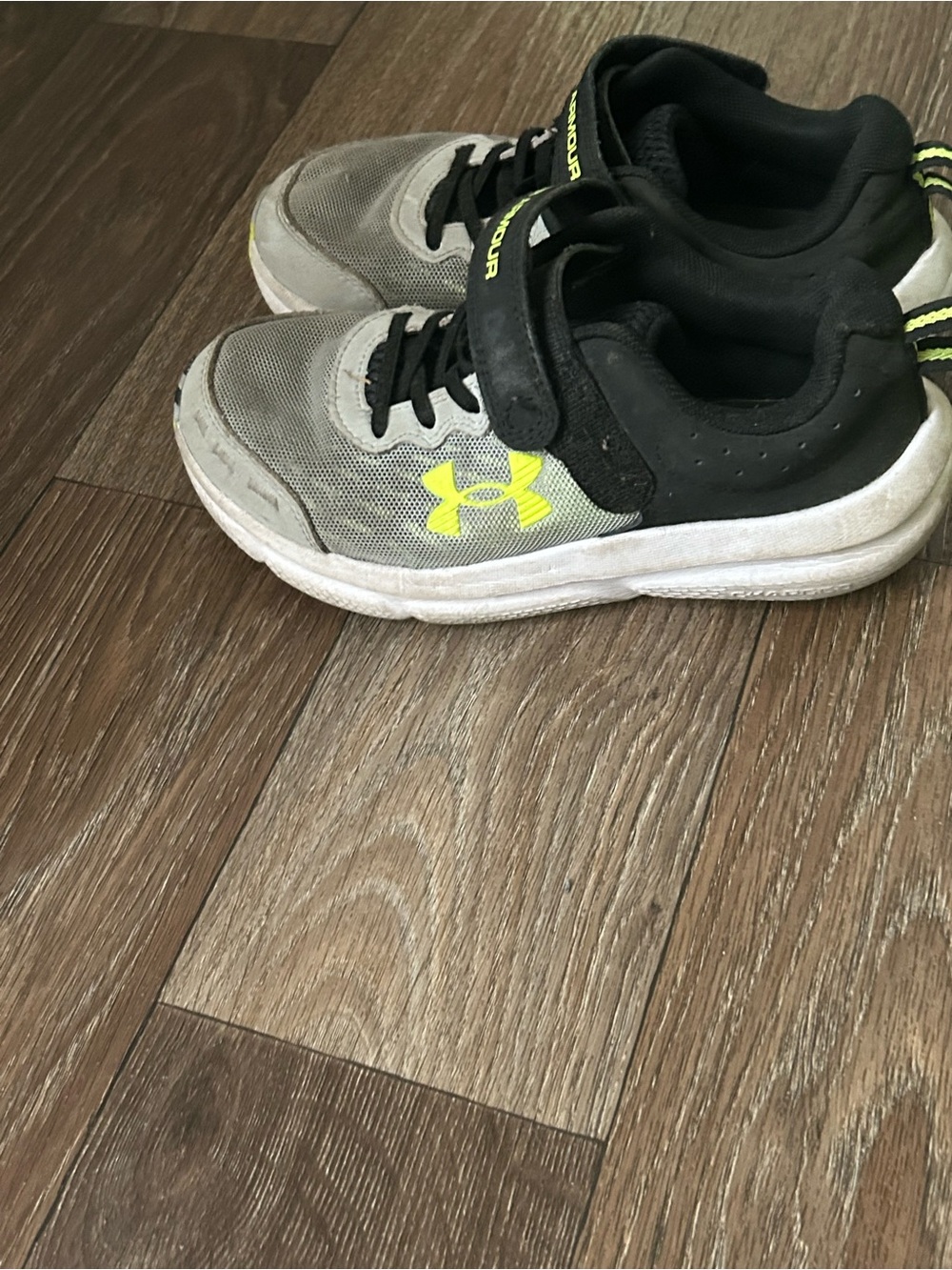 Under Armour Kids Gray Black Sneakers with Neon Yellow Logo